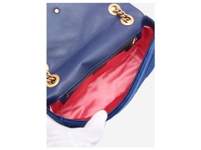 Gucci Borsa a tracolla Blue GG Marmont in velluto con catena - vista 7
