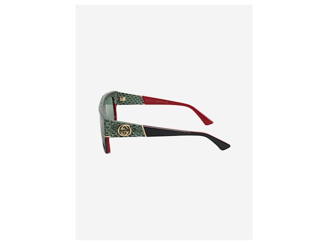 Gucci Grün-schwarze rechteckige Sonnenbrille mit Python-Besatz - Ansicht 3