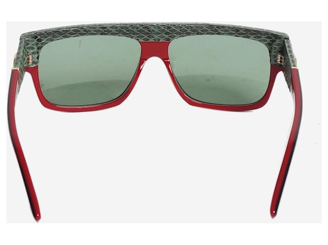 Gucci Grün-schwarze rechteckige Sonnenbrille mit Python-Besatz - Ansicht 4