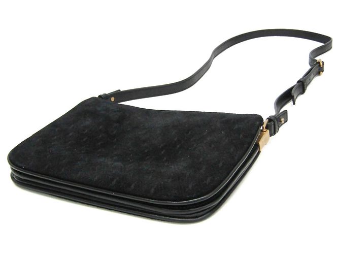 Borsa a tracolla Saint Laurent in pelle monogrammata e scamosciata Nero - vista 2