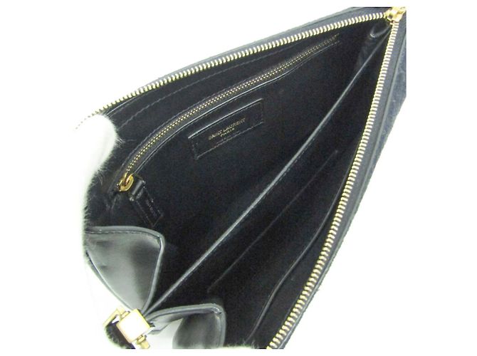 Borsa a tracolla Saint Laurent in pelle monogrammata e scamosciata Nero - vista 3