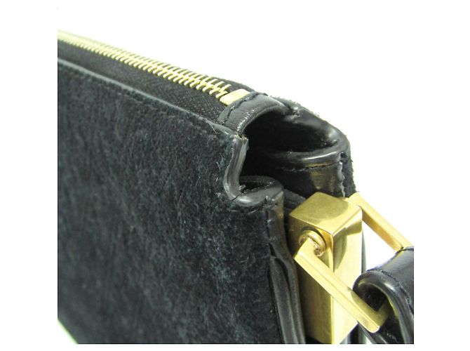 Borsa a tracolla Saint Laurent in pelle monogrammata e scamosciata Nero - vista 7