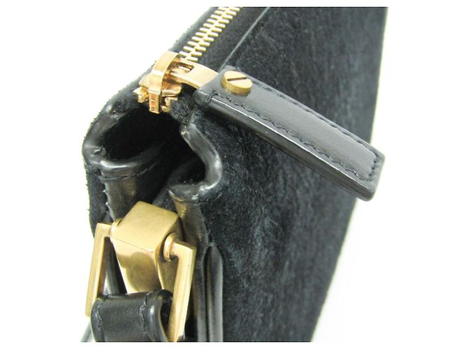 Borsa a tracolla Saint Laurent in pelle monogrammata e scamosciata Nero - vista 9