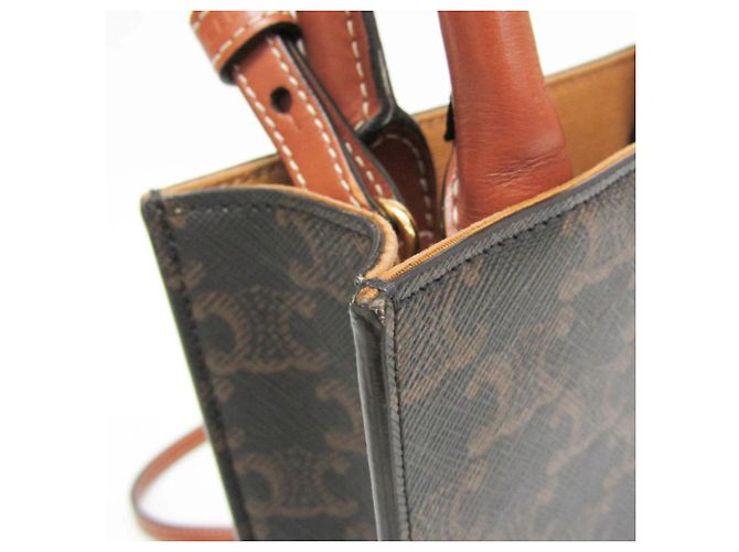 Céline Borsa Tote Mini Celine Triomphe Vertical Marrone chiaro Marrone scuro - vista 6