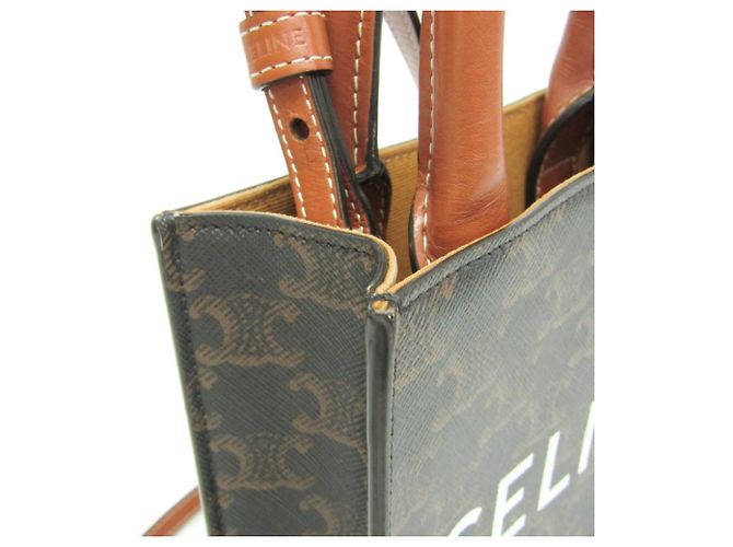 Céline Borsa Tote Mini Celine Triomphe Vertical Marrone chiaro Marrone scuro - vista 8