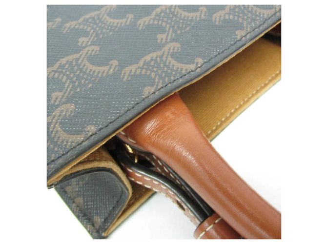 Céline Borsa Tote Mini Celine Triomphe Vertical Marrone chiaro Marrone scuro - vista 9