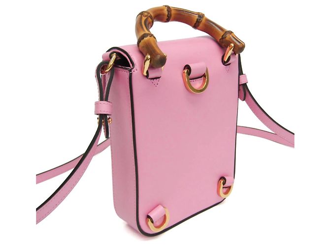 Borsa in pelle da donna Gucci Bamboo 702106 Rosa - vista 7