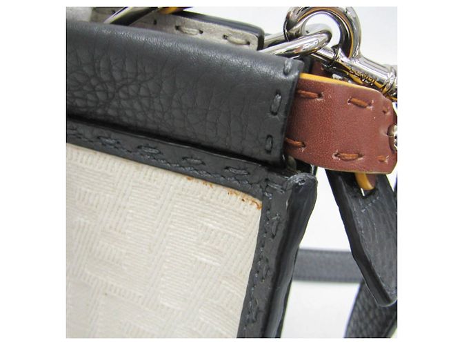 Borsa Fendi Selleria Peekaboo Fit Mini Marrone Bianco - vista 8