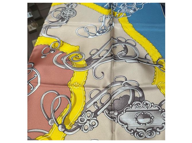 Pañuelo de seda Hermès Rosa Blanco Azul Beige Amarillo - vista 4
