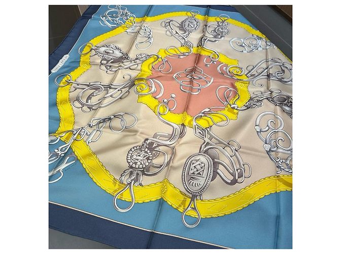 Pañuelo de seda Hermès Rosa Blanco Azul Beige Amarillo - vista 7