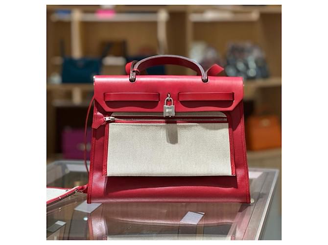 Borsa Hermès Herbag 31 Bianco Rosso - vista 2
