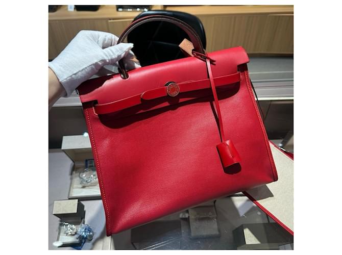 Borsa Hermès Herbag 31 Bianco Rosso - vista 3