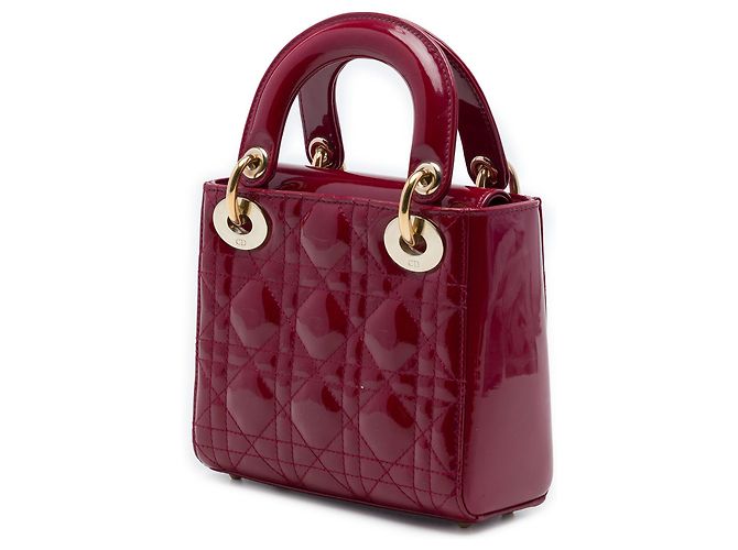 Lady Dior mini in vernice rosso cannage Bordò - vista 2