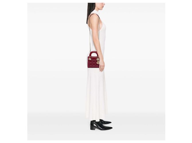 Lady Dior mini in vernice rosso cannage Bordò - vista 6