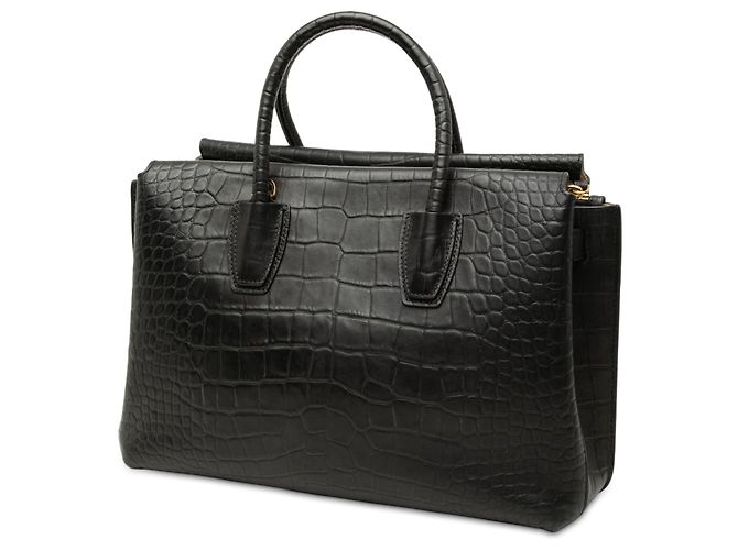 MCM Milla Satchel in pelle nera con stampa coccodrillo misura Medium Nero - vista 2