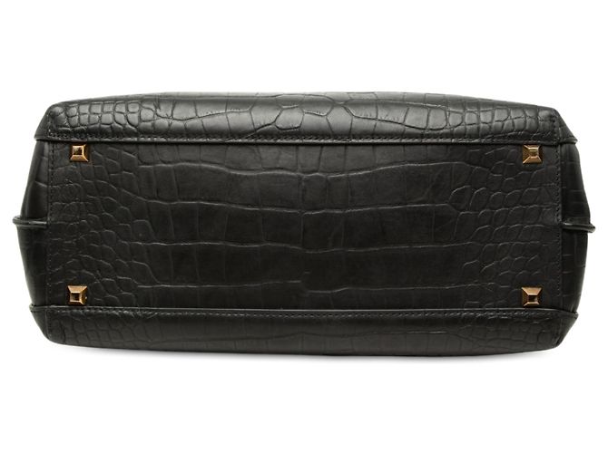 MCM Milla Satchel in pelle nera con stampa coccodrillo misura Medium Nero - vista 3