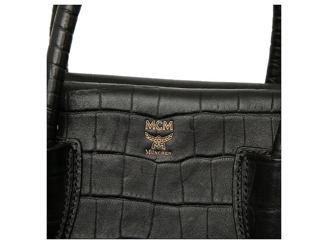 MCM Milla Satchel in pelle nera con stampa coccodrillo misura Medium Nero - vista 5