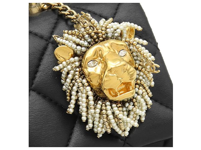 Chanel Black Mini Rectangular Classic Lambskin Lion Charm Top Handle Flap Nero - vista 6