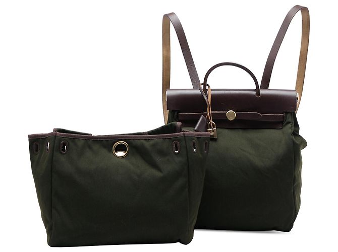 Zaino Hermès Green Toile Herbag GM Verde Verde scuro - vista 6