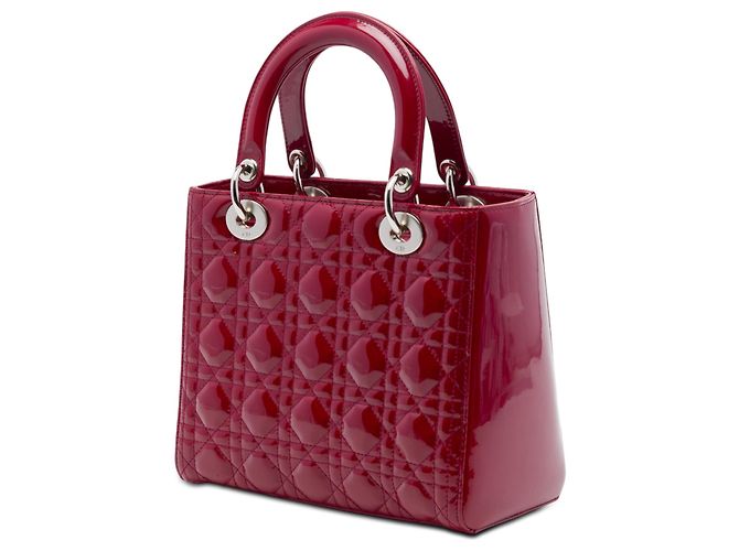 Lady Dior Cannage in vernice rosso, misura Medium Bordò - vista 2