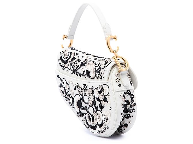 Borsa Saddle Dior bianca in pelle di vitello ricamata e decorata con perline Bianco - vista 2