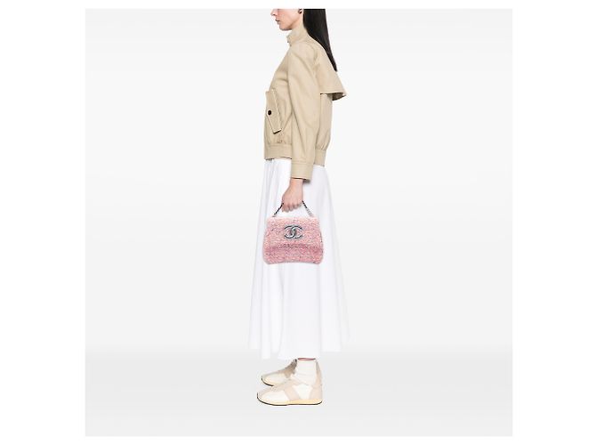 Chanel Pink CC Confetti Tweed Flap Rosa - vista 6