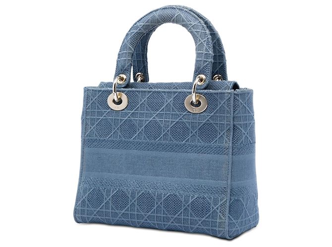 Dior Blue Medium Embroidered Canvas Cannage Lady D Lite - vista 2