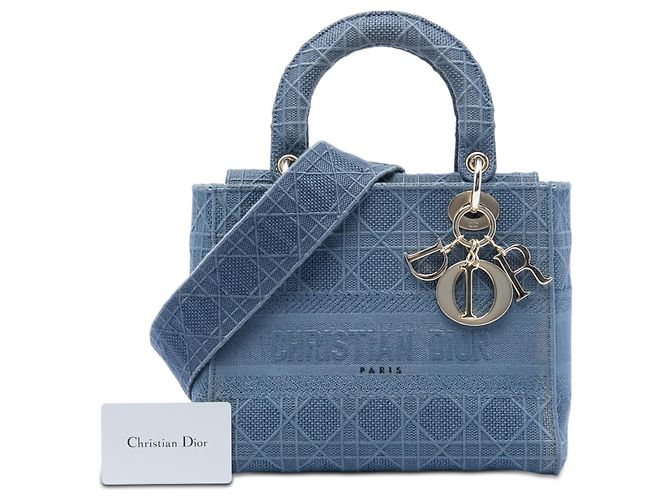 Dior Blue Medium Embroidered Canvas Cannage Lady D Lite - vista 6