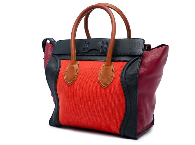 Céline Celine Tote Luggage in tela multicolore e pelle arancione mini - vista 2