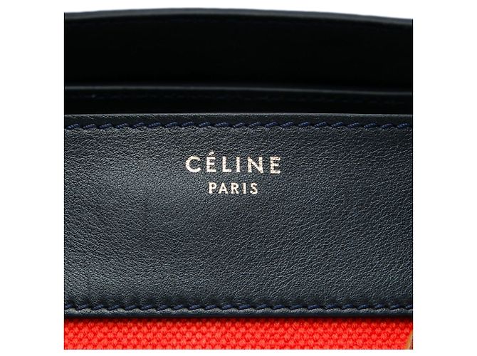 Céline Celine Tote Luggage in tela multicolore e pelle arancione mini - vista 5