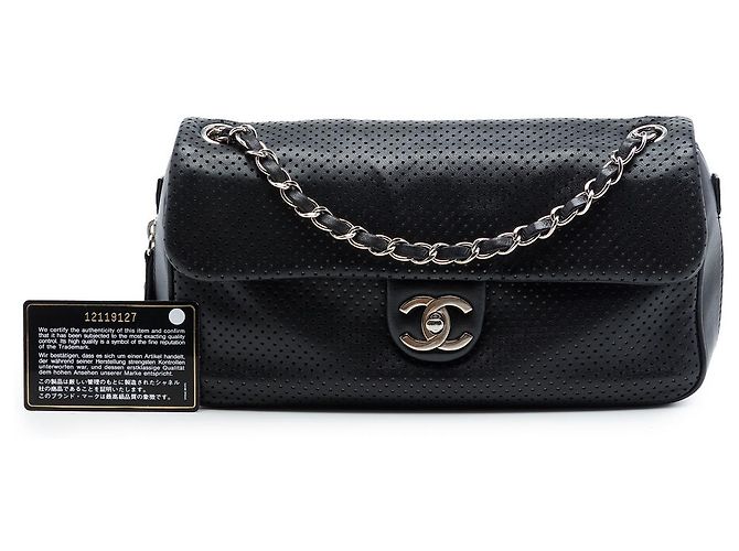 Chanel Black Perforated Lambskin Baseball Spirit Flap Nero - vista 7