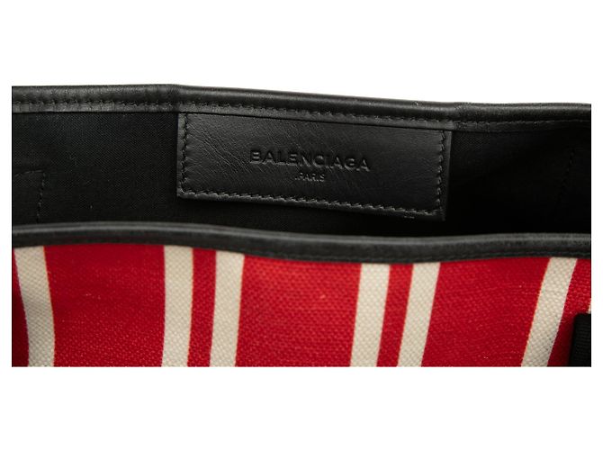 Balenciaga Canvas Gestreifter Cabas Rot Navy S - Ansicht 5