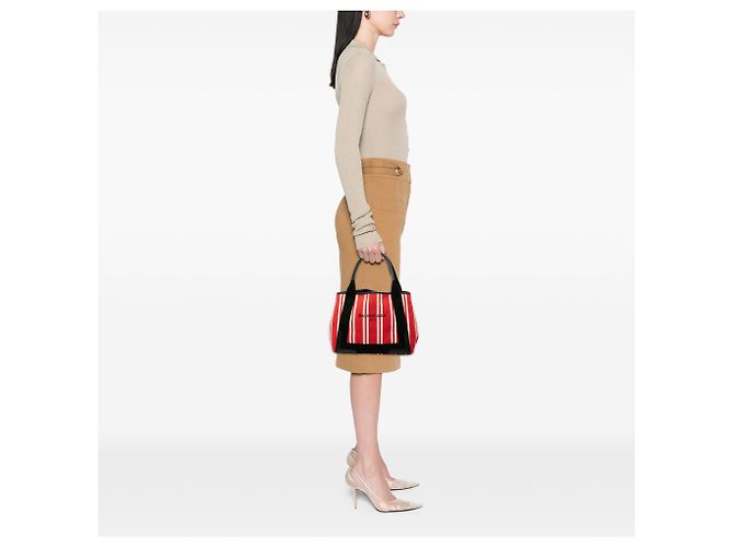 Balenciaga Canvas Gestreifter Cabas Rot Navy S - Ansicht 6