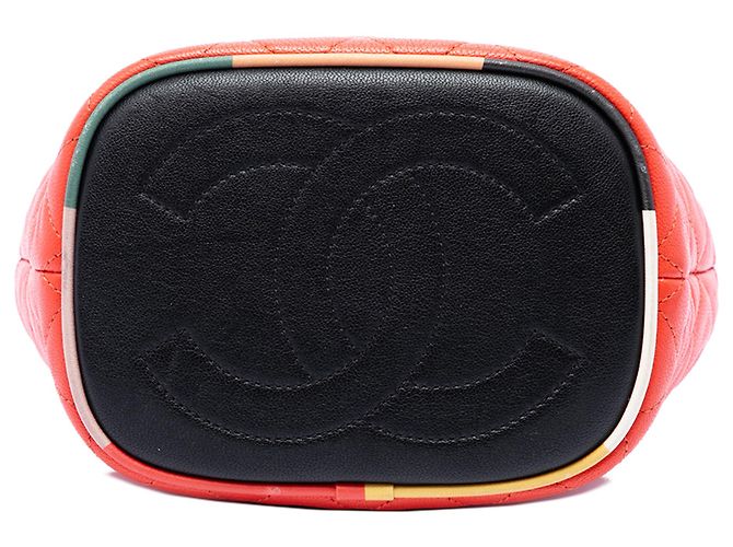 Chanel Bucket Bag Orange CC Multicolor gestepptes Lammleder Cuba Drawstring Rot - Ansicht 3