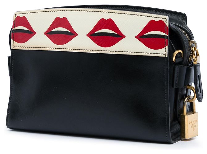 Prada Borsa a tracolla Esplanade in pelle City e Saffiano nera con stampa labbra Nero - vista 2