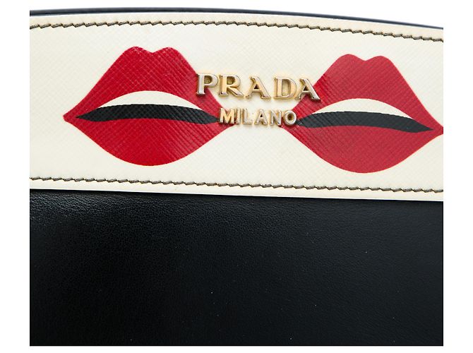 Prada Borsa a tracolla Esplanade in pelle City e Saffiano nera con stampa labbra Nero - vista 5