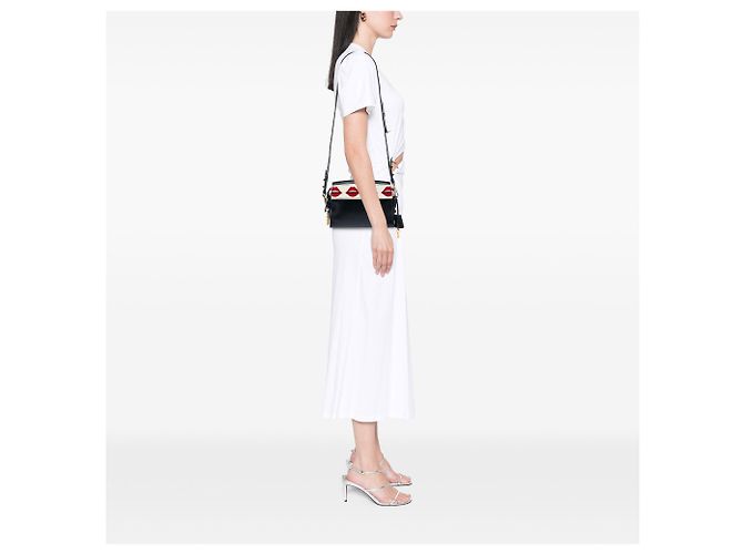 Prada Borsa a tracolla Esplanade in pelle City e Saffiano nera con stampa labbra Nero - vista 6