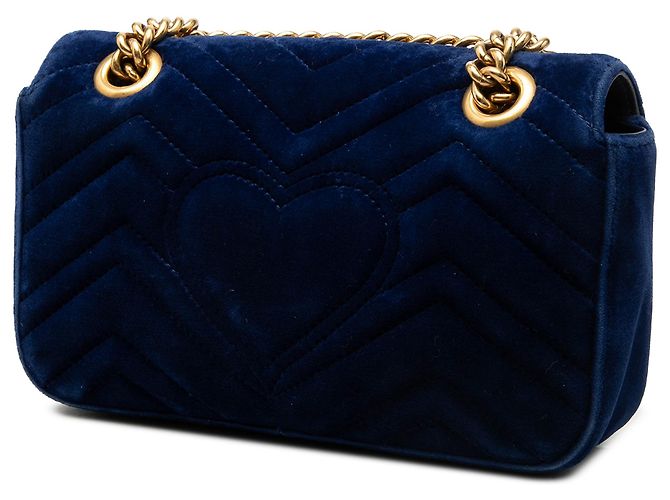 Borsa a tracolla Gucci Blue Small GG Marmont Matelasse Velvet - vista 2