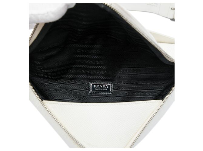 Sac à bandoulière convertible Triangle en cuir Saffiano blanc Prada Blanc cassé - vue 4