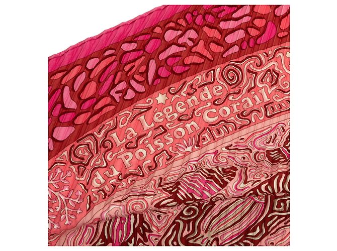 Pañuelo de seda plisada Hermès Rosa La Legende Du Poisson Corail - vista 3