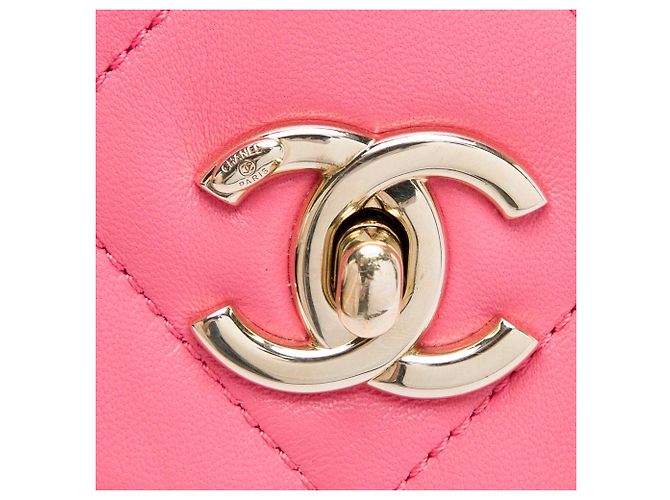 Chanel Pink Small Quilted Lambskin Logo Chain Strap Flap Rosa - vista 5