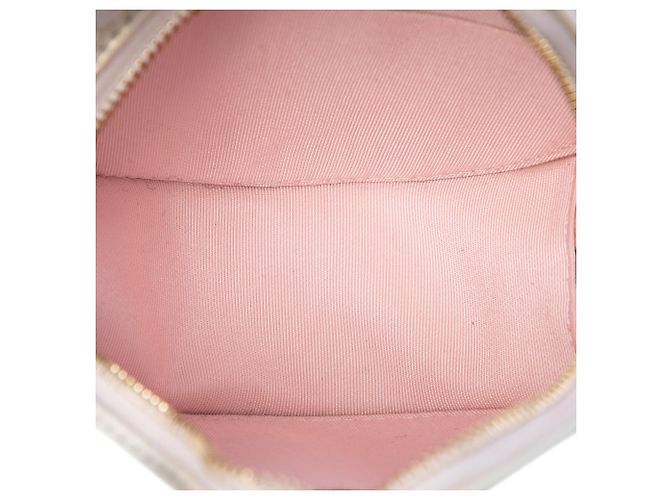Chanel White CC gesteppte irisierende Lammfell Rund-Clutch mit Kette Weiß Roh - Ansicht 4