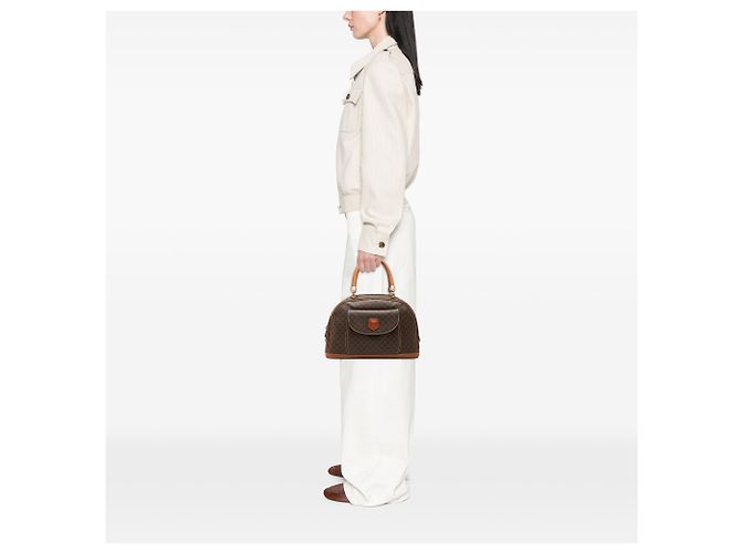 Céline Borsa Celine Brown Macadam Tela Cerata Dome Top Handle Marrone - vista 6