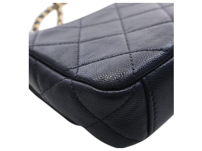 Chanel Black CC Mini Square Matelassé Caviar Single Flap Nero - vista 11