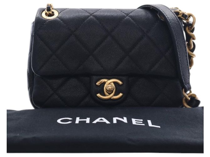 Chanel Black CC Mini Square Matelassé Caviar Single Flap Nero - vista 14