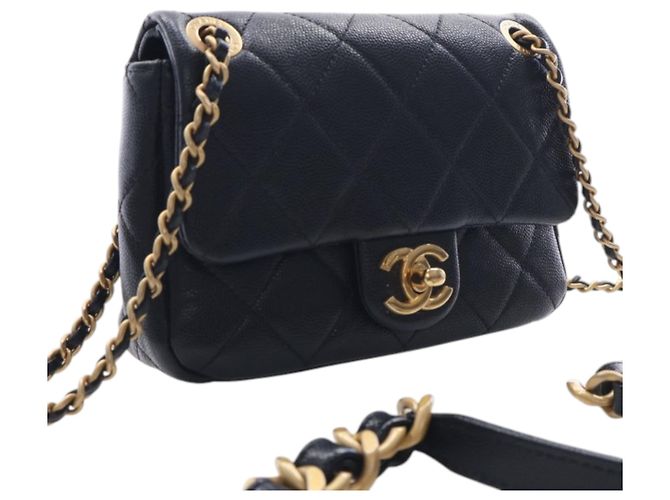 Chanel Black CC Mini Square Matelassé Caviar Single Flap Nero - vista 2