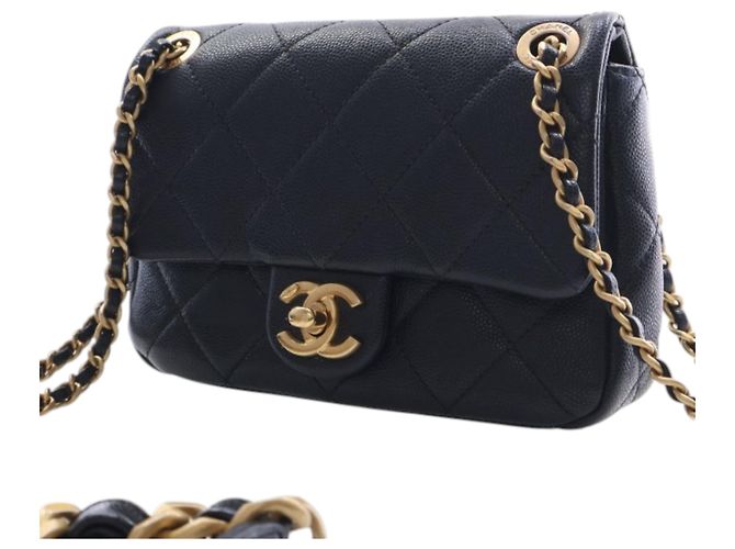 Chanel Black CC Mini Square Matelassé Caviar Single Flap Nero - vista 3