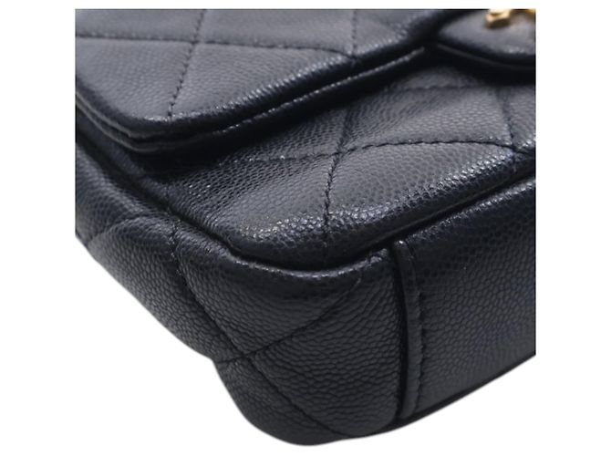Chanel Black CC Mini Square Matelassé Caviar Single Flap Nero - vista 8