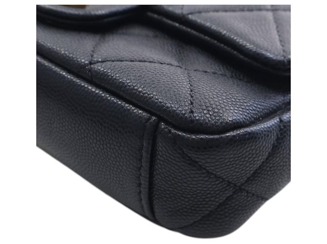 Chanel Black CC Mini Square Matelassé Caviar Single Flap Nero - vista 9