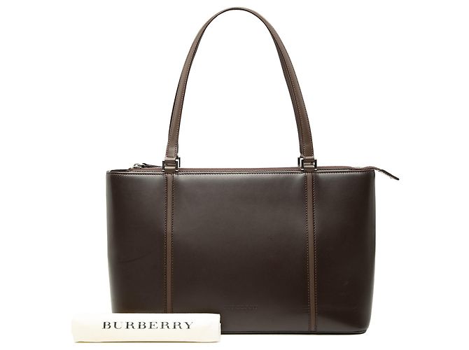 Tote in pelle marrone Burberry Marrone scuro - vista 7